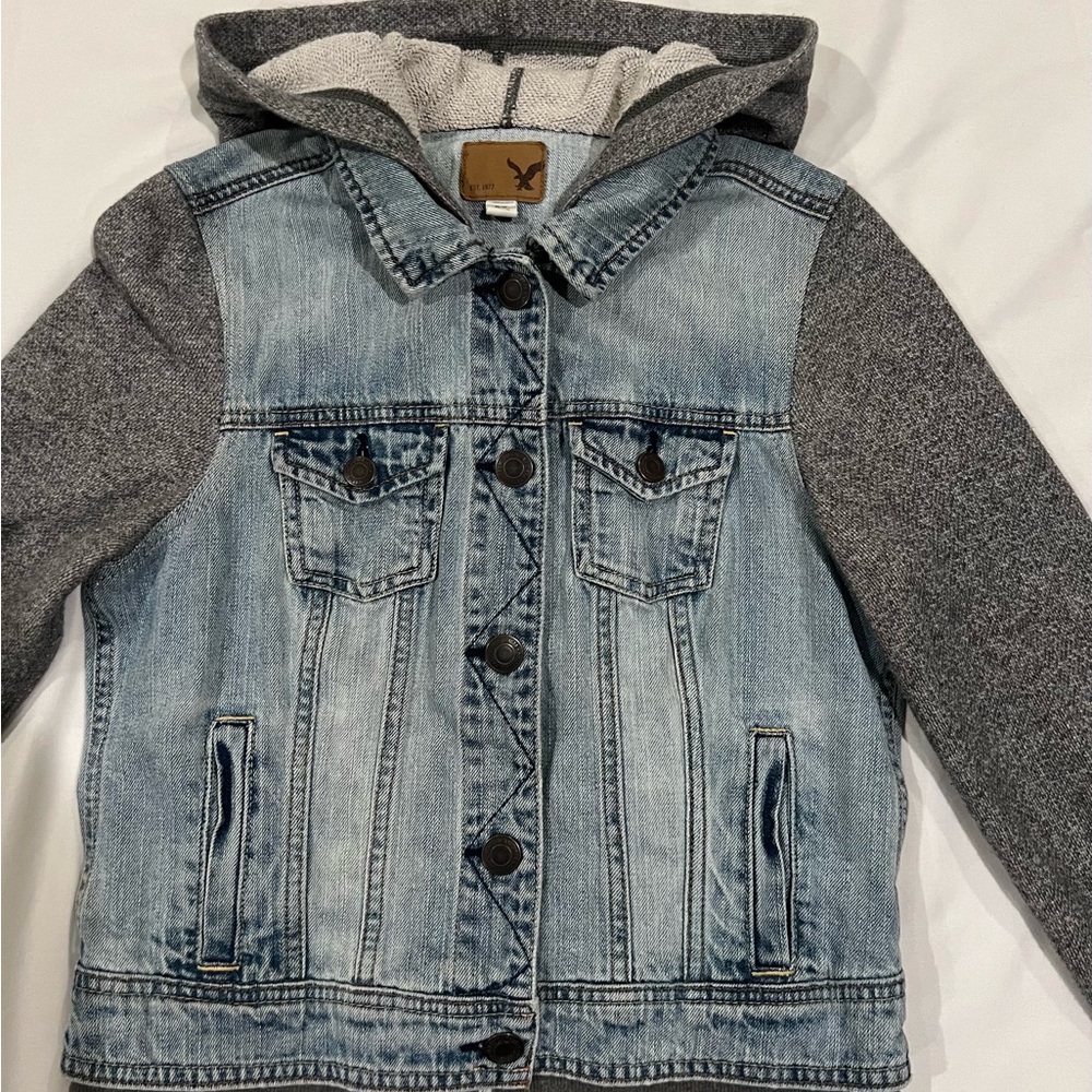 American Eagle Hybrid Demi Jean Jacket Hoodie knitted Sleeves Medium